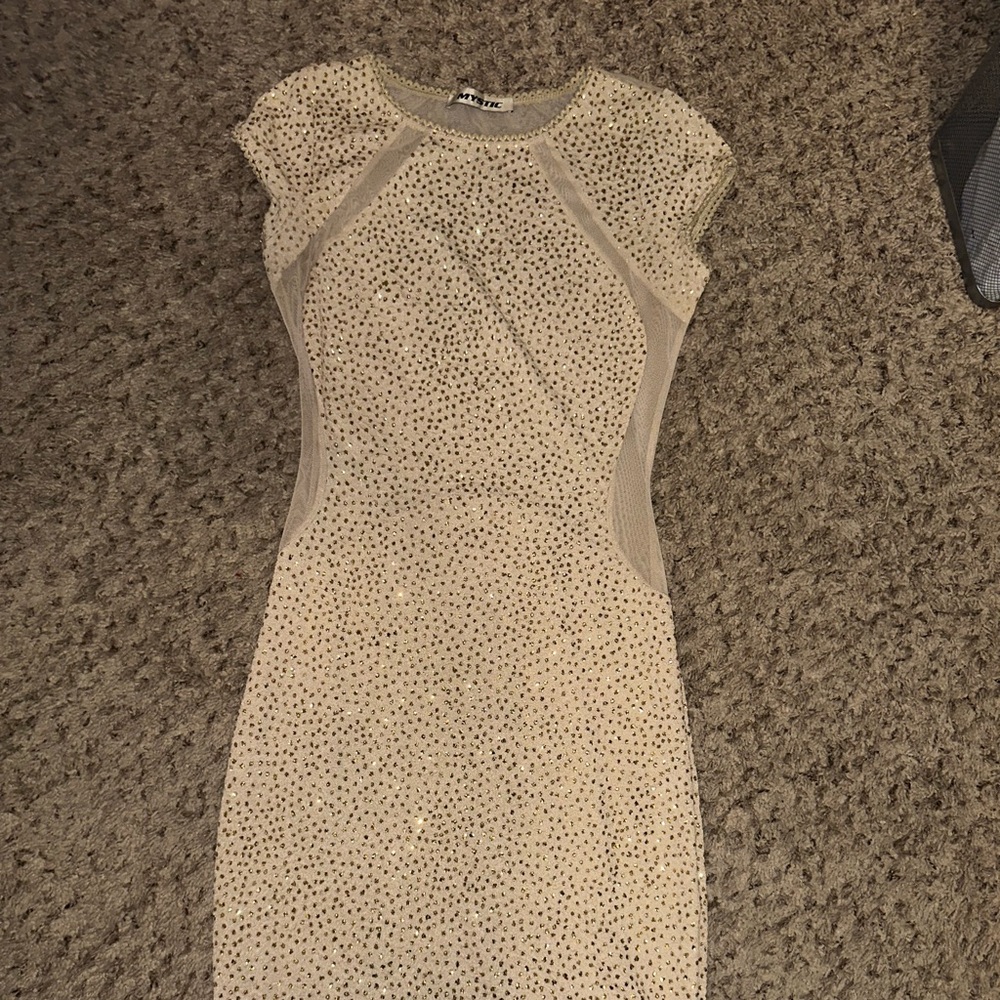 Mystic Cream and Silver Sheath Dress for Wedding Guests